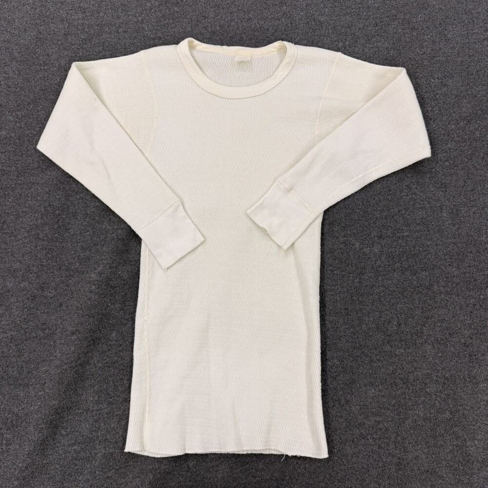 Vintage 70s Thermal Top Mens S Small Off White Waffle Knit Made in USA